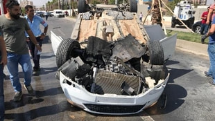 Nusaybinde takla atan otomobil alev aldı: 3 yaralı