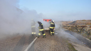 Bartın'da LPG'li otomobil seyir halindeyken alev aldı