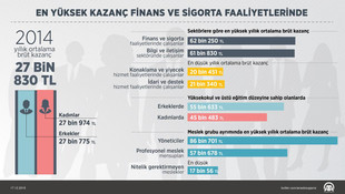 En yüksek kazanç finans ve sigorta faaliyetlerinde