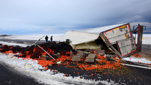 Bitlis'te meyve yüklü tır devrildi: 1 yaralı