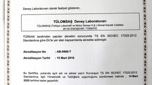 TÜLOMSAŞ Deney Laboratuvarı tescillendi