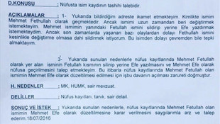 Fetullah olan ismini değiştirmek için mahkemeye başvurdu