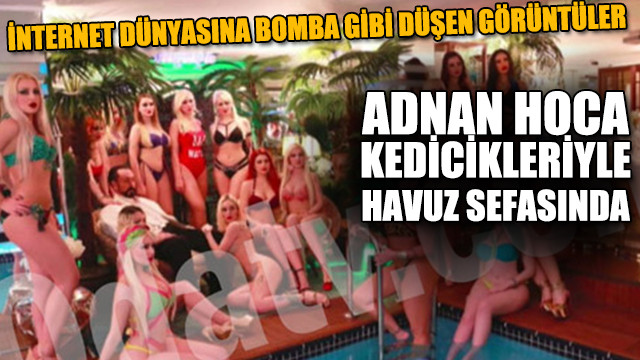 Adnan Oktar kedicikleriyle havuz sefasında