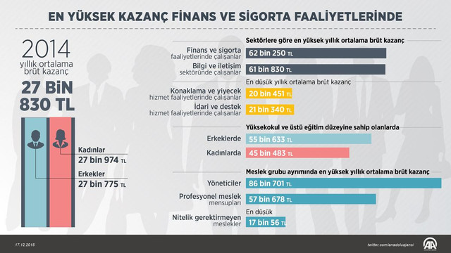 En yüksek kazanç finans ve sigorta faaliyetlerinde