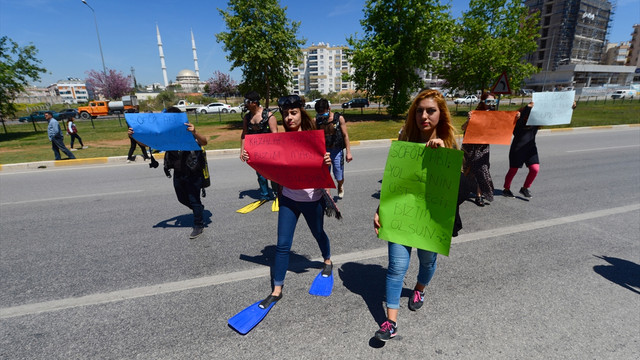 Öğrencilerden şnorkelli ve paletli üst geçit eylemi