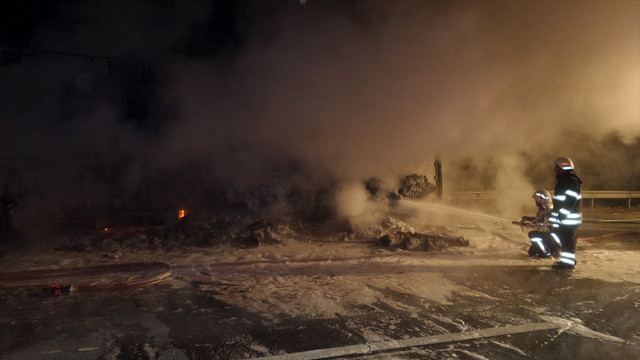 TEM'de kumaş yüklü tır yandı