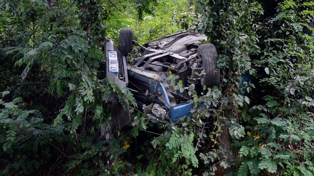 Otomobili yere çakılmaktan ağaçlar kurtardı
