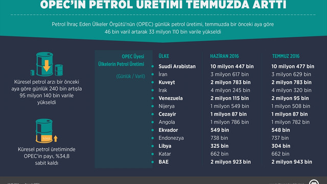 OPEC’in petrol üretimi temmuzda arttı