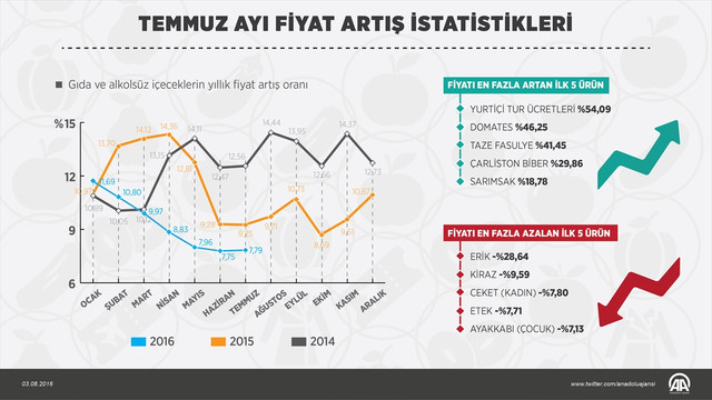 GRAFİKLİ- Temmuz ayının zam şampiyonu yurt içi turlar oldu