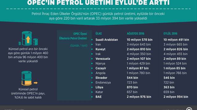 OPEC'in petrol üretimi ekimde arttı