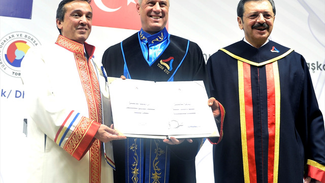 Kosova Cumhurbaşkanı Taçi'ye TOBB ETÜ'den fahri doktora