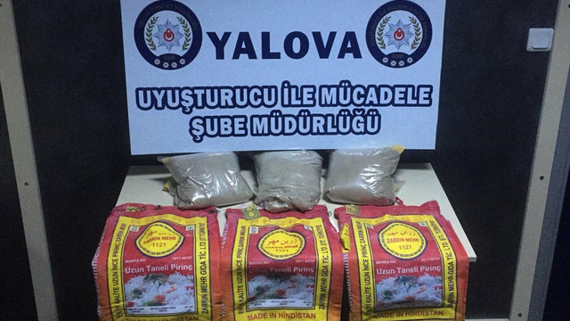 Yalovada pirinç çuvalları içinde 8,5 kilo eroin ele geçirildi