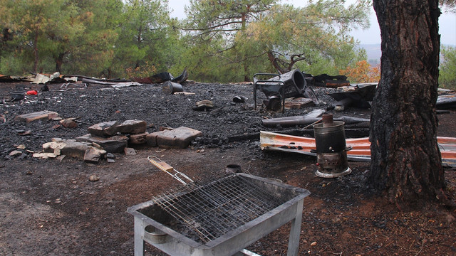 Tarladaki bekçi kulübesinde yangın