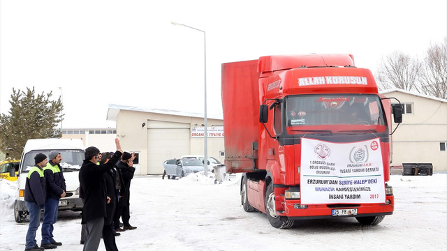 Erzurum'dan Halep'e 4 tır yardım malzemesi